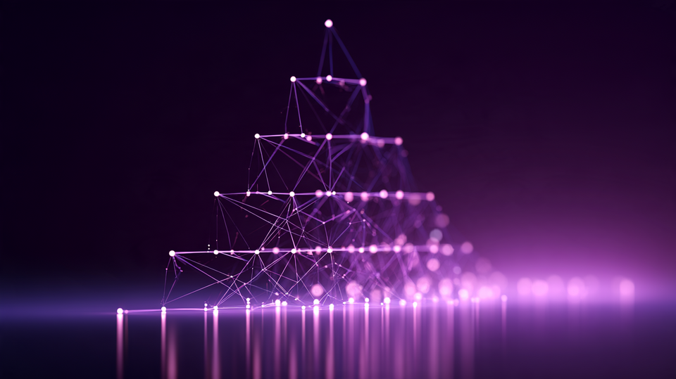 Digitalisierung der HR Organisation Abstrakte Visualisierung: traditionelle Organisationshierarchie transformiert sich zu einem digitalen Knotennetz