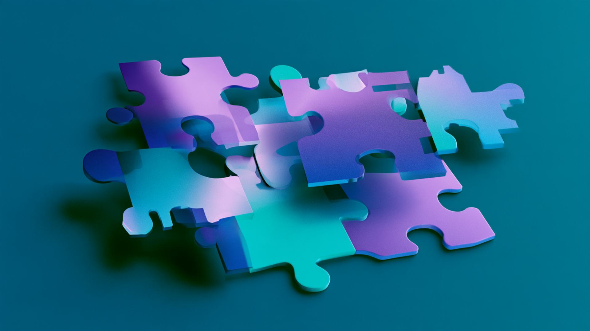 Abstrakte Visualisierung: verschiedene Vertragsformen als Puzzleteile fuegen sich zu einem Workforce-Planungsrahmen zusammen